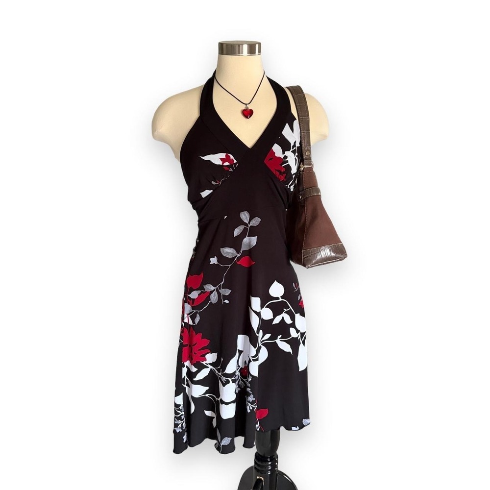 Speechless Vintage Y2K Floral Halter Mini Dress Black Red Whimsygoth Women S